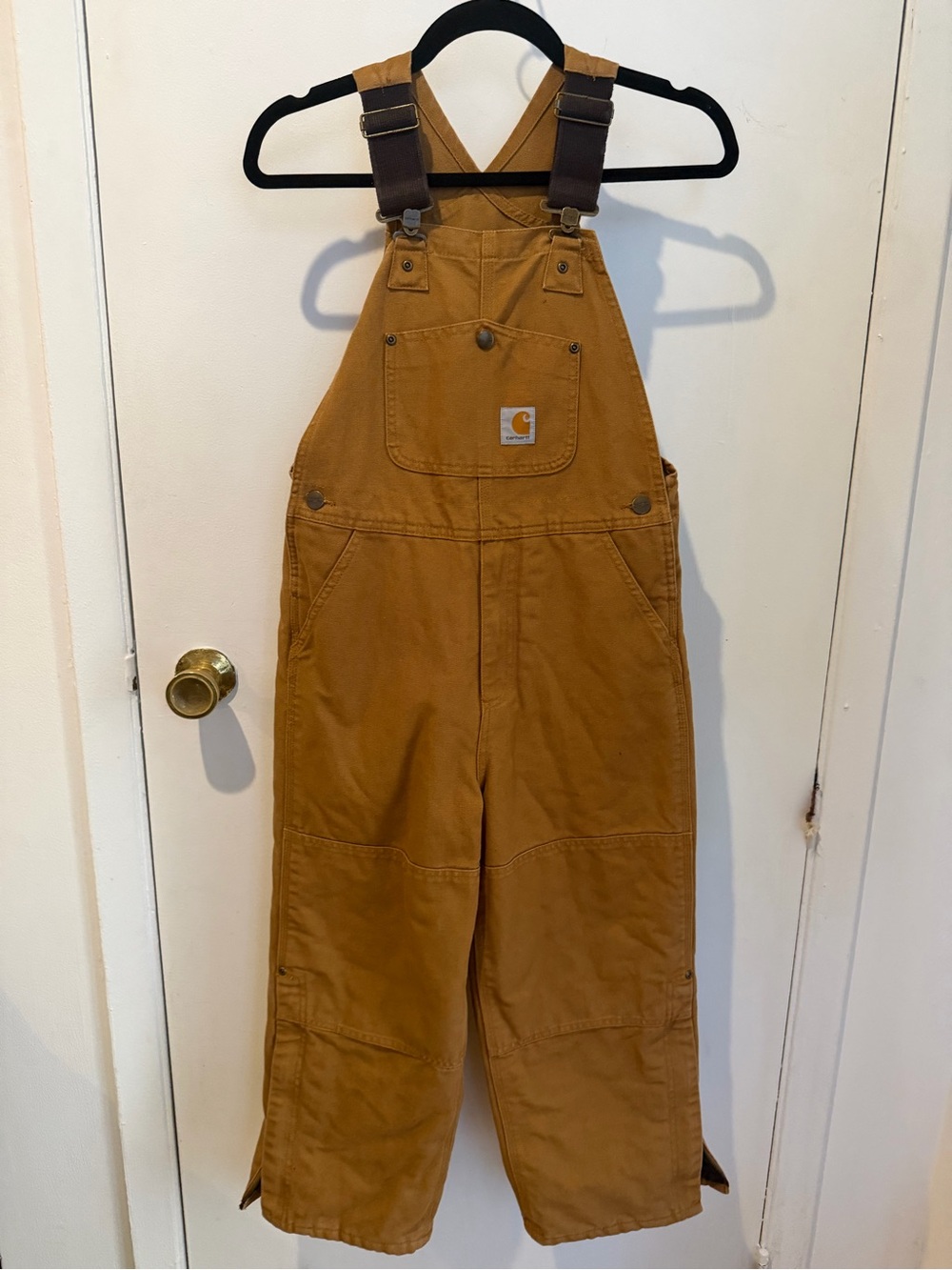 Carhartt Kids size 10 Double Knee Bib Overalls Jumpsuit Workwear Canvas brown